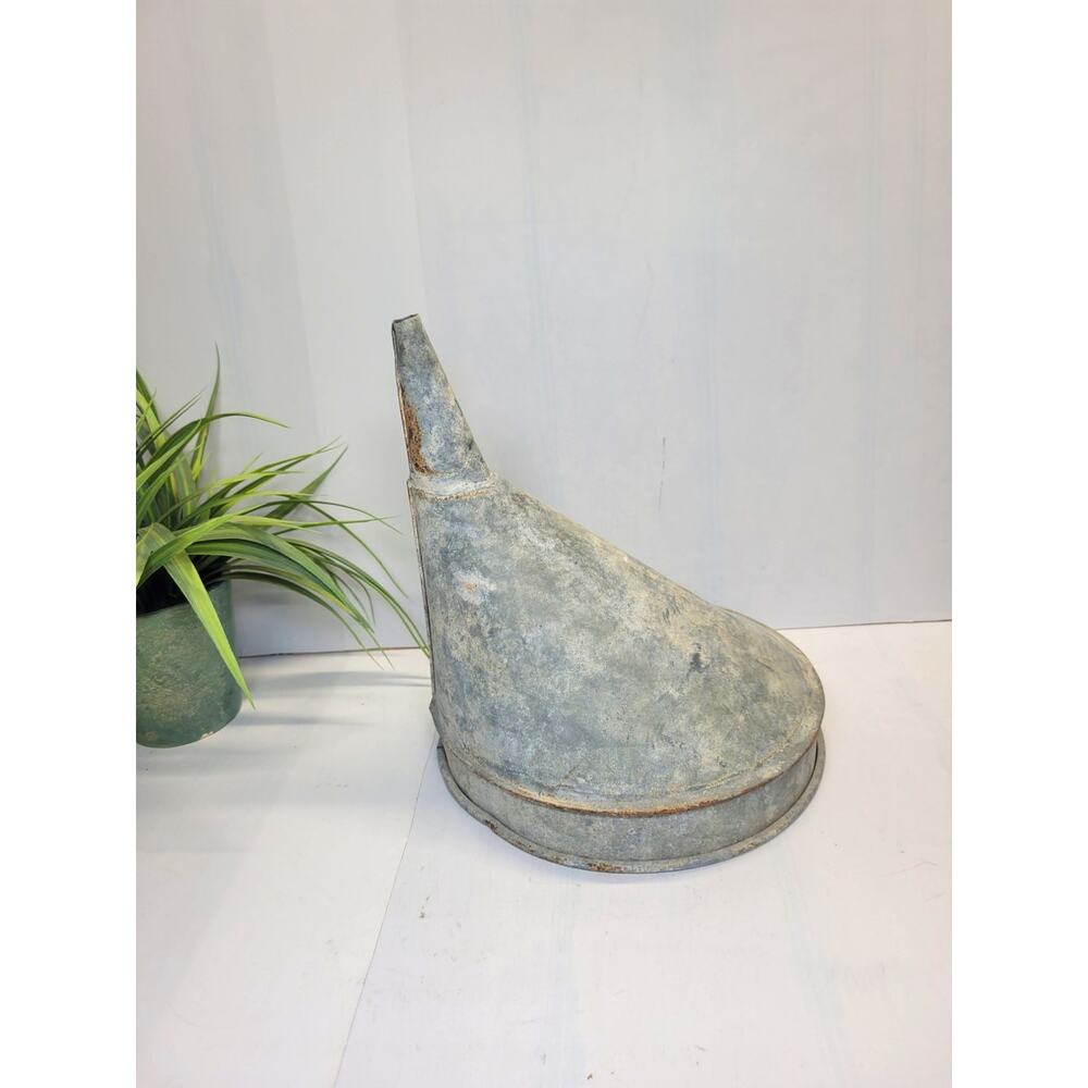 Vintage Large Galvanized Metal Offset Funnel Primitive Tractor Farmhouse Decor